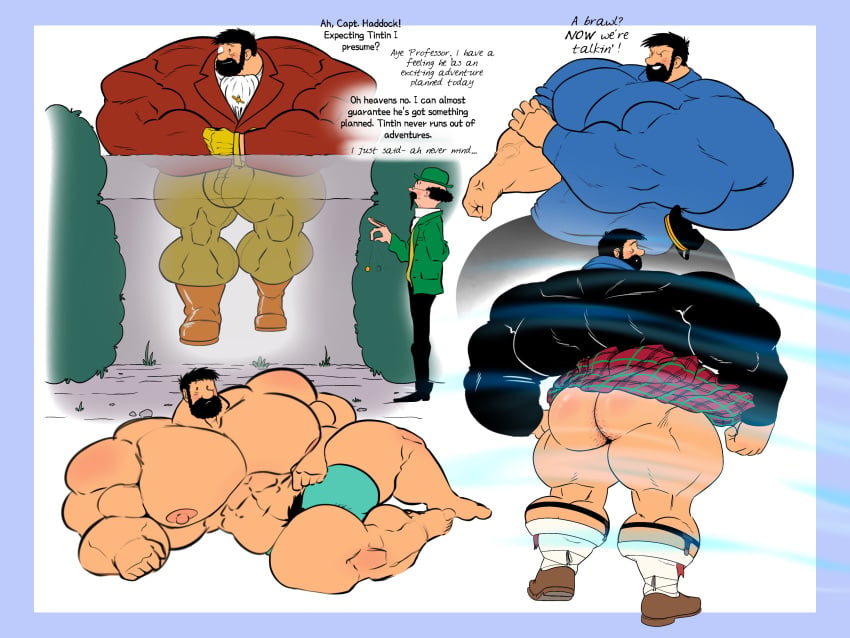 ass balls bara beard big_balls big_bulge big_muscles big_penis blush bulge captain_haddock davinciglen facial_hair flaccid kilt male male_only muscles muscular penis size_difference text the_adventures_of_tintin