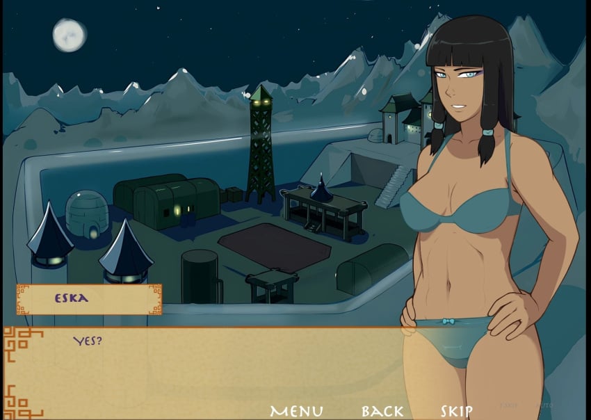 1girls 2d avatar_legends avatar_the_last_airbender big_breasts bra english_text eska female female_only four_elements_trainer game_cg mity panties text the_legend_of_korra underwear water_tribe