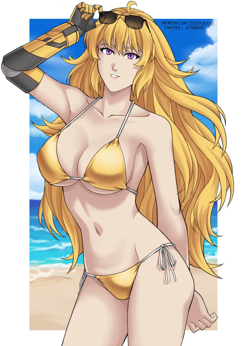 breasts female female_only looking_at_viewer rwby solo swimsuit tagme tehshraid yang_xiao_long