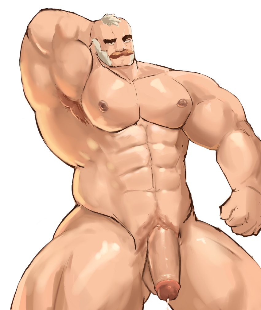 armpit armpit_hair balls bara brawl_stars facial_hair flaccid hand_behind_head male male_only moustache muscles muscular nude penis rooyu_0 sam_(brawl_stars) saturn297 solo solo_male