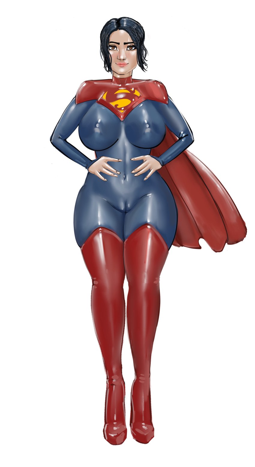 1girls big_ass big_breasts black_hair bodysuit cape dc dc_comics female fit fit_female iron_doomer latex latex_bodysuit latex_suit short_hair skintight skintight_bodysuit supergirl thick_ass thick_thighs tomboy