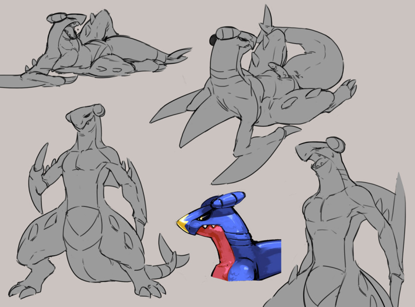 1boy animal_genitalia anthro erection flookz front_view garchomp genital_slit humanoid_penis long_neck looking_away low-angle_view lying male male_only multiple_images nintendo on_back on_side open_mouth opencanvas penis pinup pokemon pokemon_(species) pose scalie side_view slit solo spot_color standing video_games