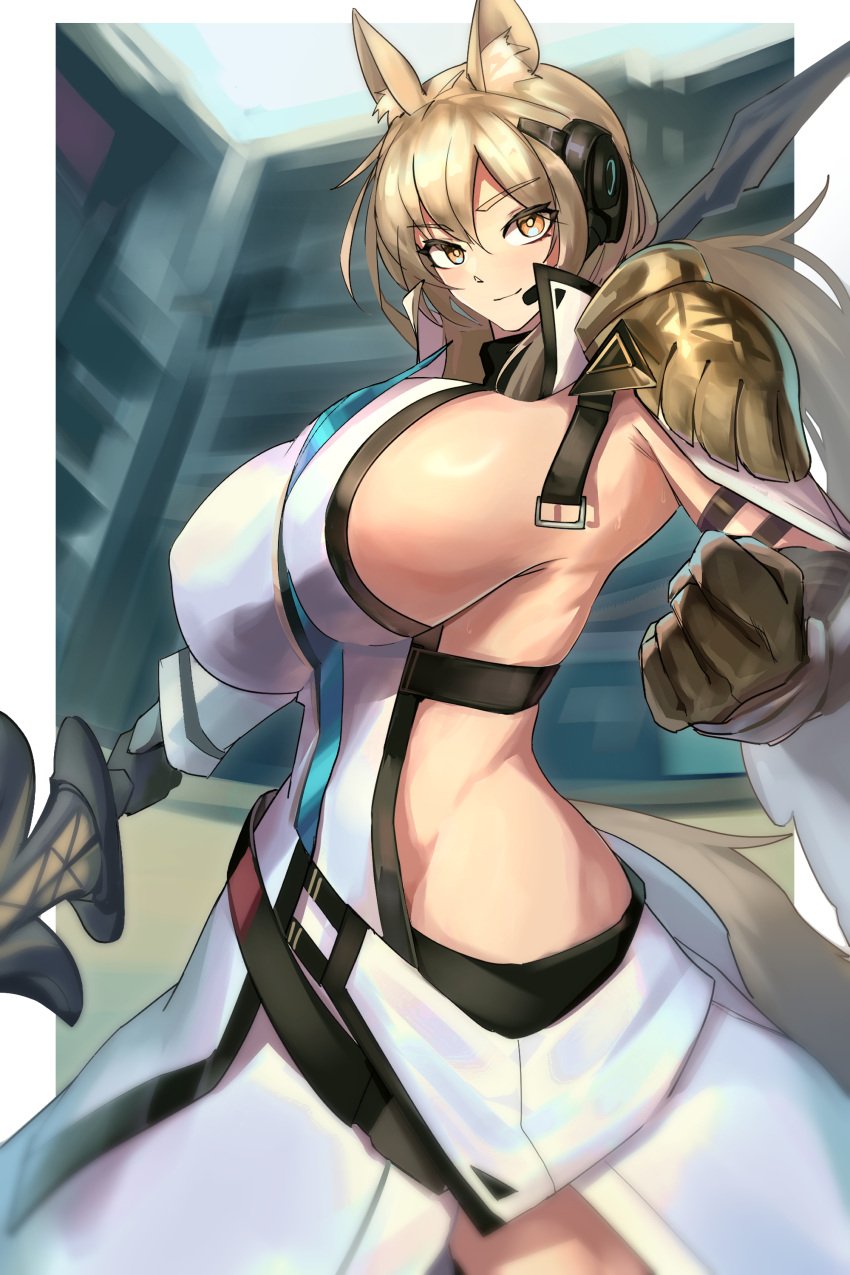 animal_ears arknights cassiri female female_only horse_girl nearl_(arknights) nearl_the_radiant_knight_(arknights) sideboob