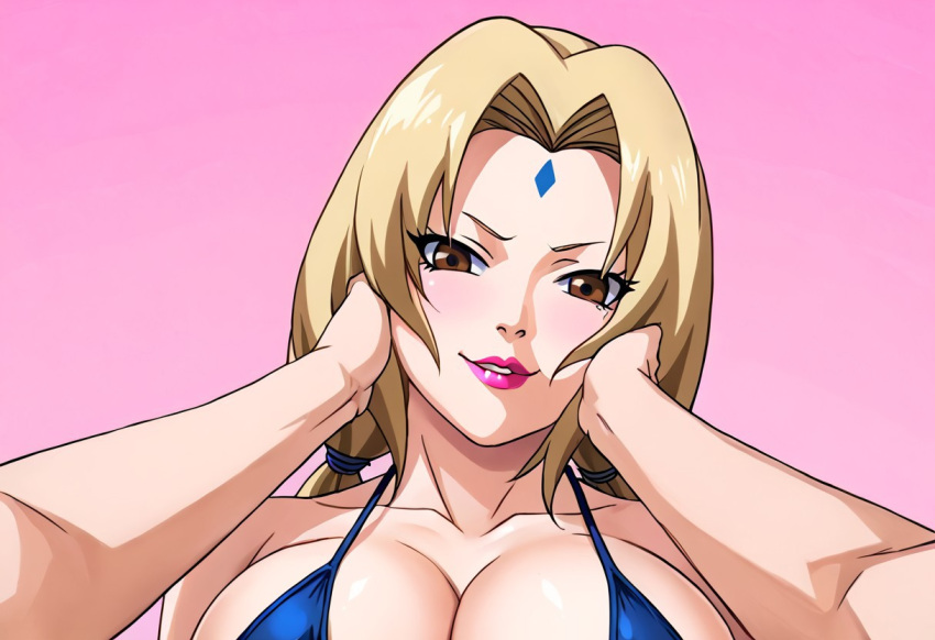 ai_generated big_breasts bikini civitai hands_on_cheeks large_breasts naruto naruto_(series) naruto_shippuden pov_hands tsunade