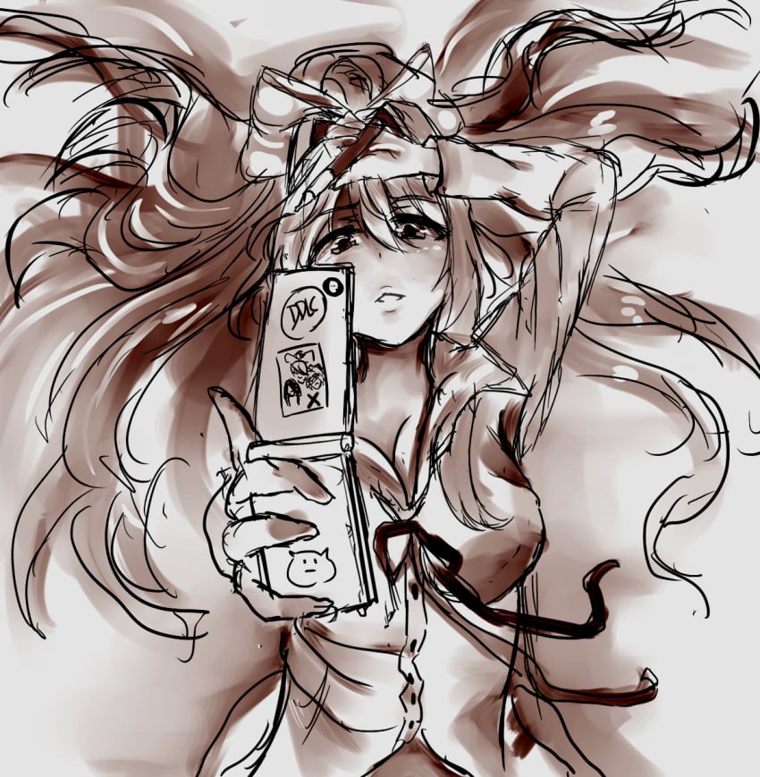 breasts cleavage crunnix doki_doki_literature_club flip_phone monika_(doki_doki_literature_club) phone seductive sketch