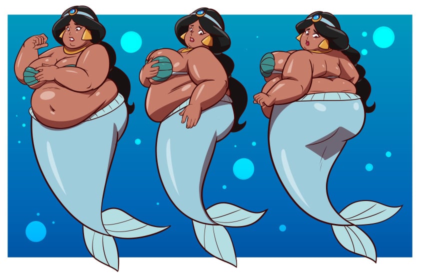 aladdin ass axel-rosered bbw disney disney_princess mermaid mermaid_girl mermaid_tail morbidly_obese morbidly_obese_female obese obese_female princess_jasmine underwater