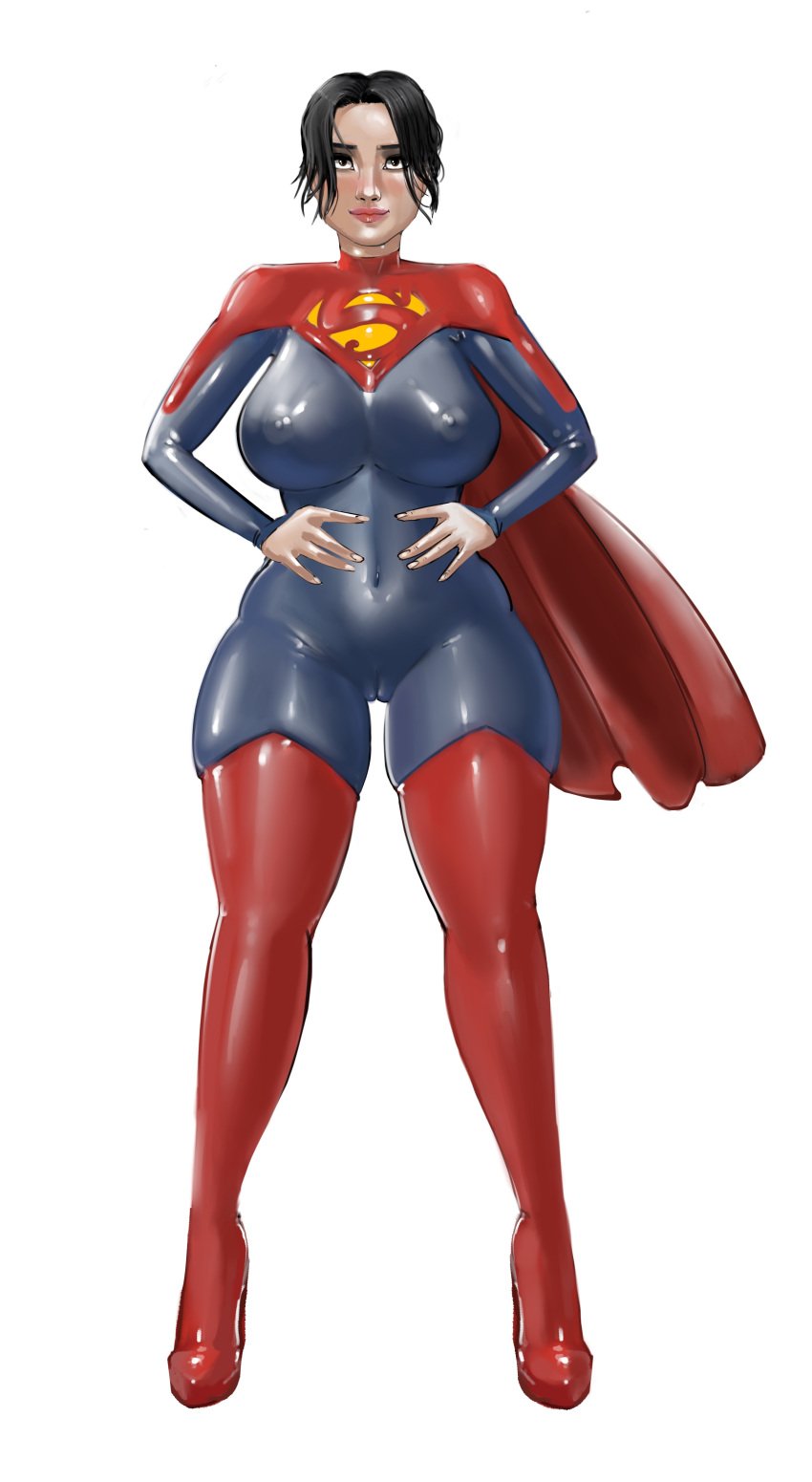 1girls big_ass big_breasts black_hair bodysuit cape dc dc_comics female fit fit_female iron_doomer latex latex_bodysuit latex_suit short_hair skintight skintight_bodysuit supergirl thick_ass thick_thighs tomboy