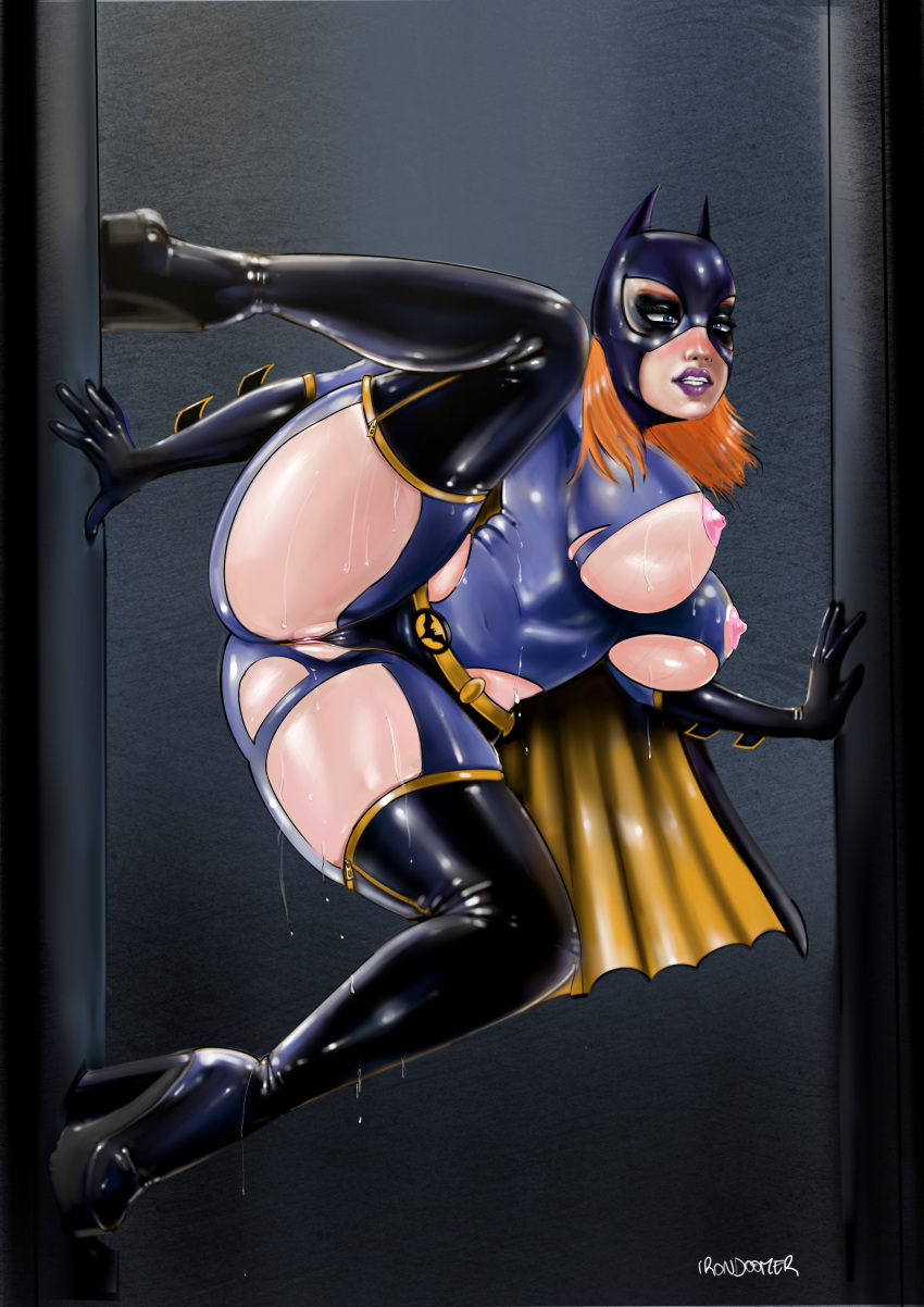 1girls batgirl big_ass big_breasts blonde_hair dc dc_comics female high_heels iron_doomer latex latex_suit skintight skintight_bodysuit thick_ass thick_thighs thong torn_bodysuit torn_clothes torn_clothing