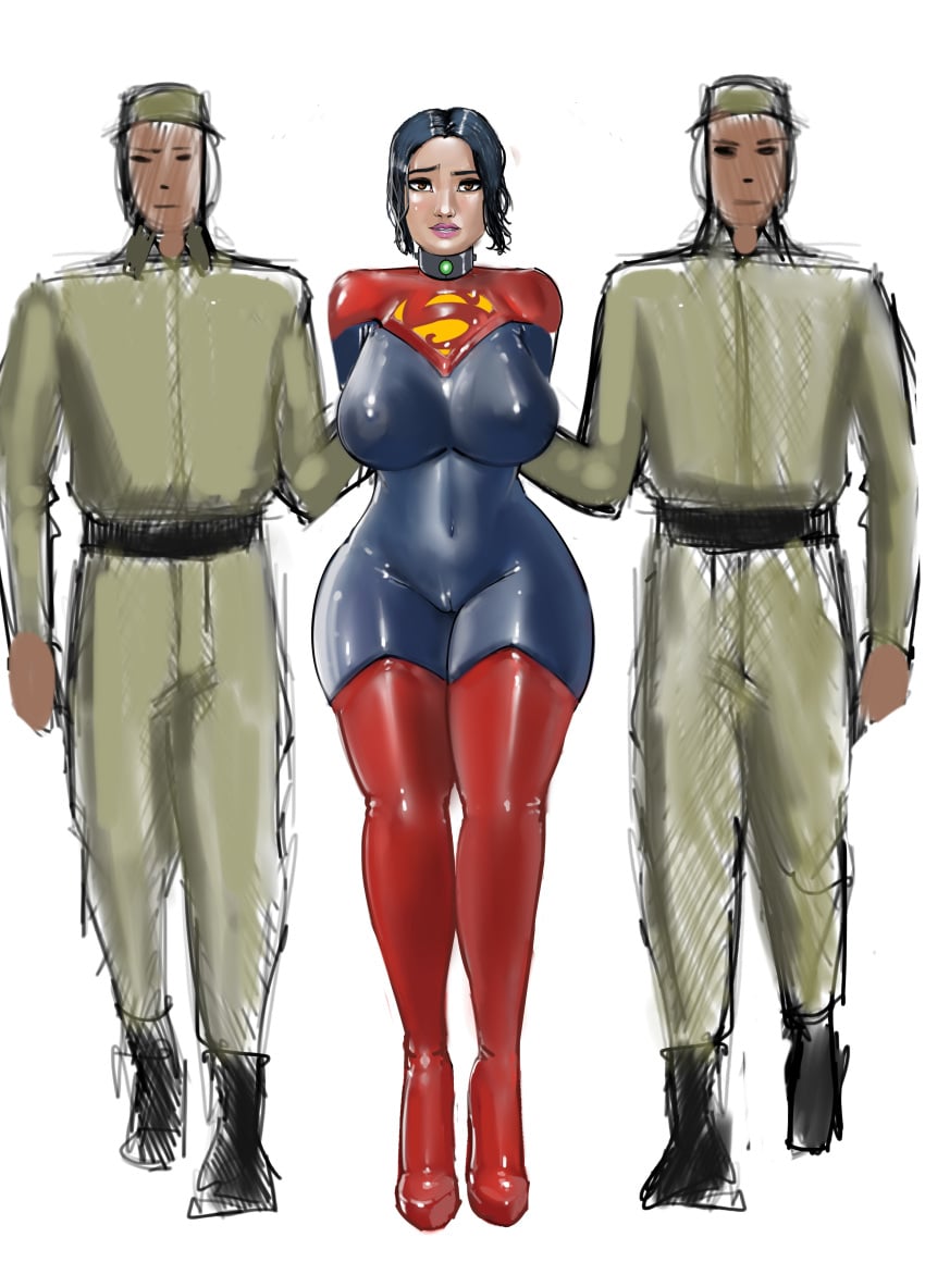 1girls big_ass big_breasts black_hair bodysuit bondage cape dc dc_comics female fit fit_female iron_doomer latex latex_bodysuit latex_suit male short_hair skintight skintight_bodysuit supergirl thick_ass thick_thighs tomboy