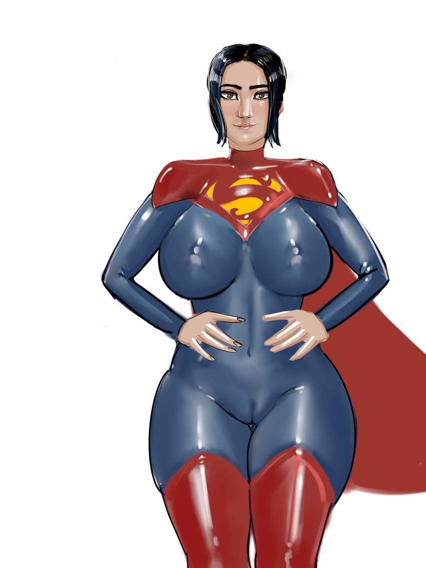 1girls big_ass big_breasts black_hair bodysuit cape dc dc_comics female fit fit_female iron_doomer latex latex_bodysuit latex_suit short_hair skintight skintight_bodysuit supergirl thick_ass thick_thighs tomboy