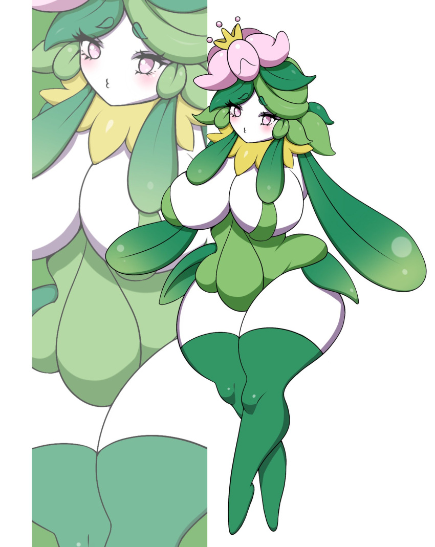 1girls 2024 anthro big_breasts blush female female_only generation_5_pokemon green_hair green_thighhighs hi_res hisuian_lilligant lilligant looking_at_viewer nintendo pink_eyes pokemon pokemon_(species) pokemon_legends:_arceus prumichka solo thick_thighs thighhighs