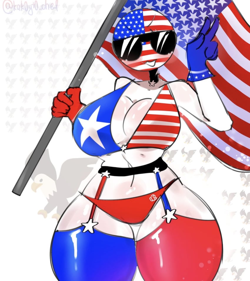 1girls 4th_of_july american_flag american_flag_bikini american_flag_legwear bald_eagle bikini countryhumans countryhumans_girl holding_flag kak0yt0_chel sunglasses tagme united_states_of_america_(countryhumans)