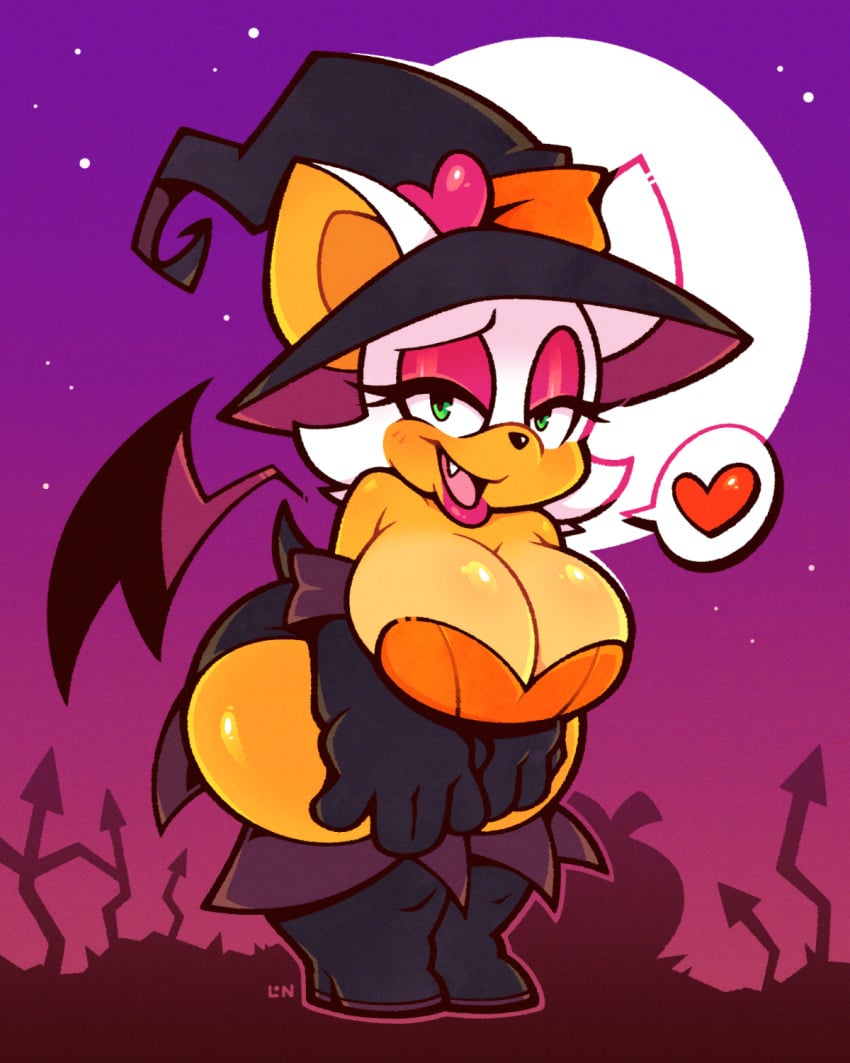 1girls 2d anthro bat bat_wings bending_forward big_ass big_breasts boots cleavage curvy curvy_female curvy_figure eyeshadow gloves green_eyes hands_on_breasts huge_breasts large_breasts legendofnerd mobian mobian_(species) mobian_bat open_mouth rouge_the_bat sega shortstack smile solo_female sonic_(series) sonic_adventure_2 sonic_speed_simulator sonic_the_hedgehog_(series) tail thick_thighs voluptuous voluptuous_female wide_hips wings witch_costume witch_hat