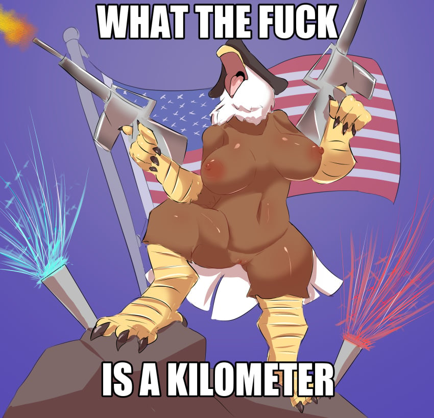 4th_of_july absurd_res accipitrid accipitriform avian birbmabe bird breasts eagle female furry genitals gun hi_res holidays pussy ranged_weapon solo tagme weapon what_the_fuck_is_a_kilometer