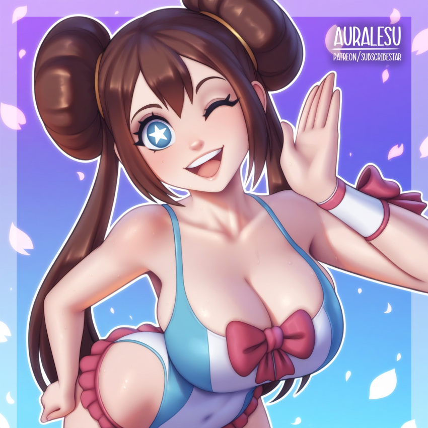 1girls ai_generated artist_logo artist_name artist_website auralesu bow digital_media_(artwork) double_bun gamefreak girly hi_res high_resolution highres mouth nintendo one-piece_swimsuit open_mouth patreon_logo patreon_username pokemon pokemon_trainer rosa_(pokemon) self_upload star_pupils subscribestar subscribestar_logo subscribestar_username swimsuit swimsuits wink winking_at_viewer winking_eye