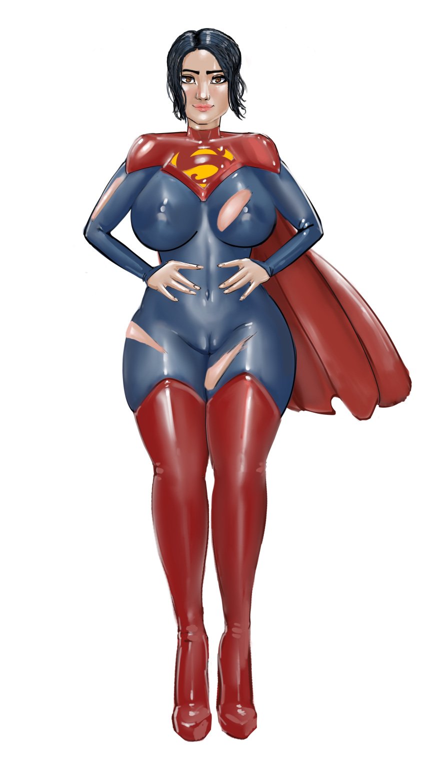 1girls big_ass big_breasts black_hair bodysuit cape dc dc_comics female fit fit_female iron_doomer latex latex_bodysuit latex_suit short_hair skintight skintight_bodysuit supergirl thick_ass thick_thighs tomboy