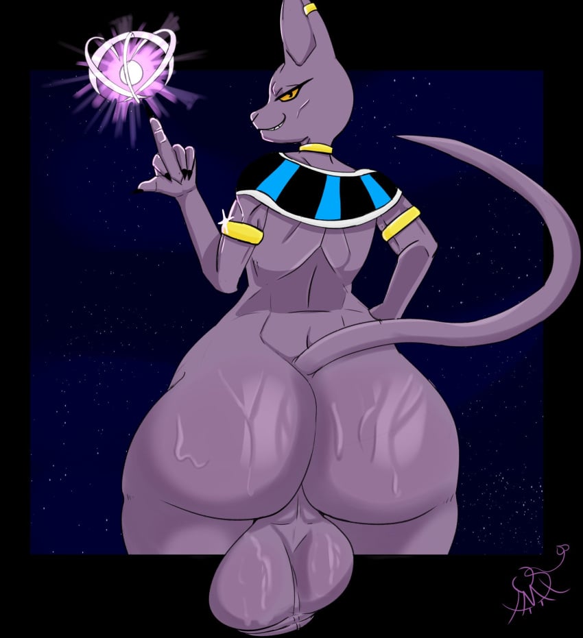 anthro ass backsack balls beerus big_ass big_penis bottomless dragon_ball dragon_ball_super dragon_ball_z feline feline furry impishdesires male male_only pantsless penis purple_body purple_skin solo solo_male sweat