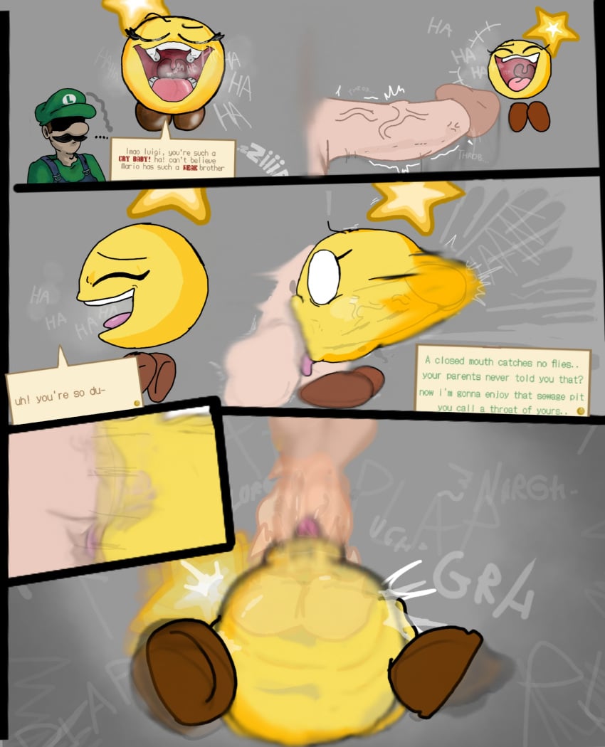 anthro bitchy breath comic deepthroat dialogue dialogue_box dick_inside dick_slip distracted exhaling exposed_mouth exposed_throat forced_oral imminent_deepthroat imminent_oral imminent_rape insulting interrupted laughing luigi mario_(series) mario_and_luigi_(series) mawshot mocking mouth_abuse mouth_focus mouth_full_of_cock mouth_rape nintendo open_mouth oral_rape provoking saliva slamming speech_impediment speech_stab starlow sticking_out_tongue surprise_deepthroat surprise_oral throat throat_abuse throat_fuck throat_noise throat_rape tongue tongue_our uvula x-ray yapping zipper_down