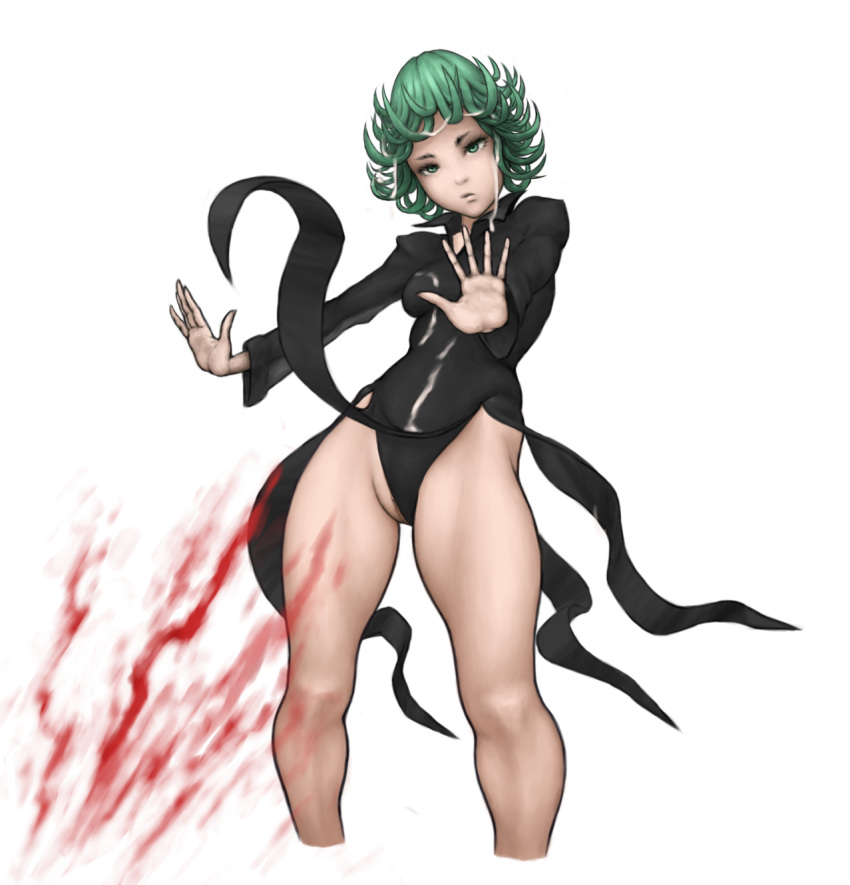 1girls angry blood cum cum_on_body dress female female_only green_eyes green_hair krauzer7 legs one-punch_man solo tatsumaki