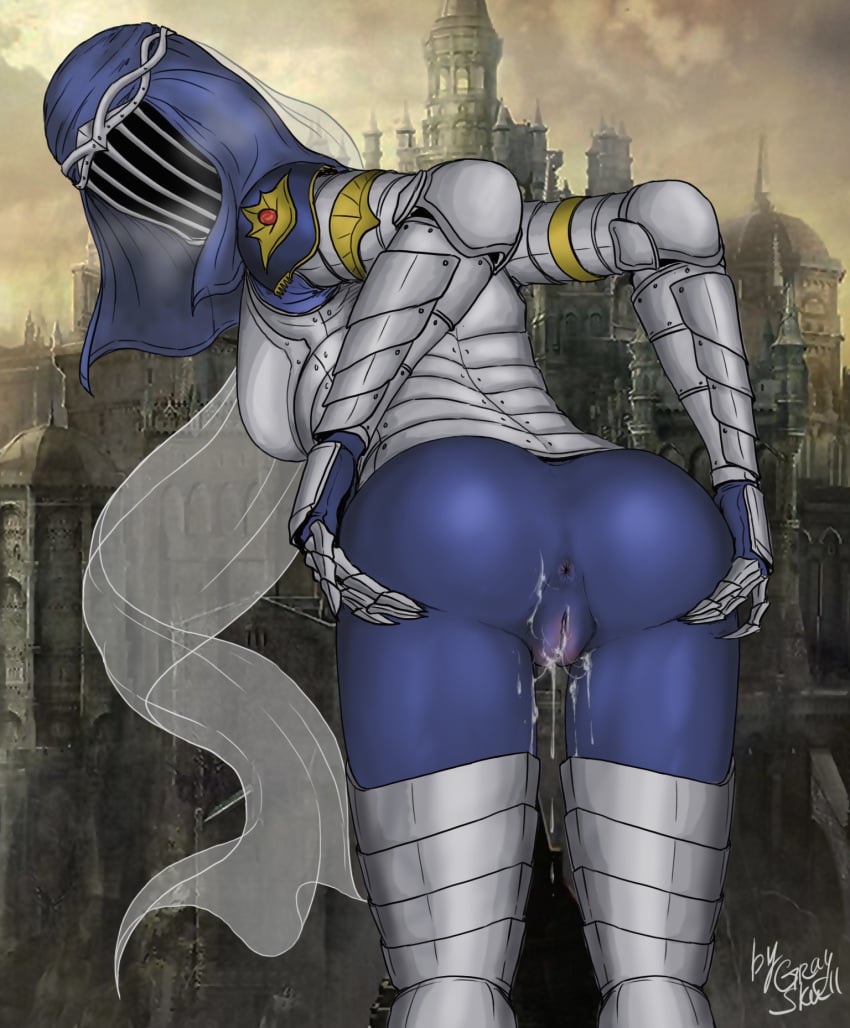 anus armor ass cum dancer_of_the_boreal_valley dark_souls dark_souls_3 dat_ass female fromsoftware gray_skull looking_back mask pussy