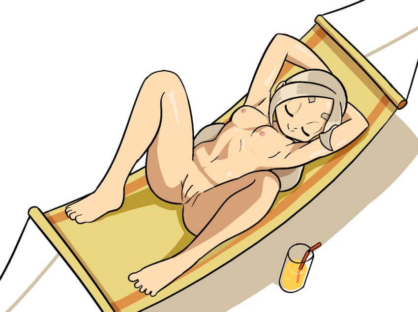 breasts closed_eyes female hammock jane_(nerfnow) juice nerf_now nude simple_background