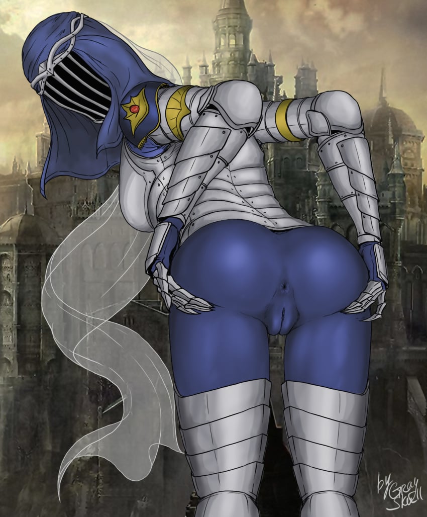 anus armor ass dancer_of_the_boreal_valley dark_souls dark_souls_3 dat_ass female fromsoftware gray_skull looking_back mask pussy