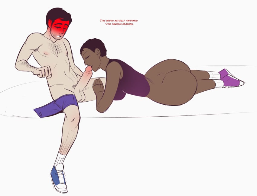 1boy 1girls ass dark-skinned_female dark_skin fellatio female fruit_basket_(jamesab) jamesab joy_winslow_(jamesab) light-skinned_male male michael_brooks_(jamesab) non_canon oral original_character sex