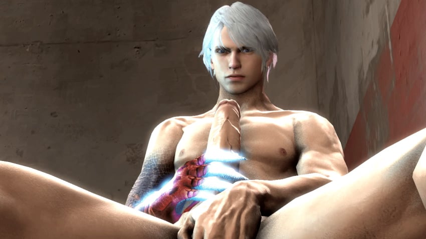 1boy 3d 3d_(artwork) anal animated bara devil_may_cry devil_may_cry_4 erection fingering gloves jshsfm looking_at_viewer male male_only masturbation muscles nero_(devil_may_cry) nude penis silver_hair solo wince yaoi