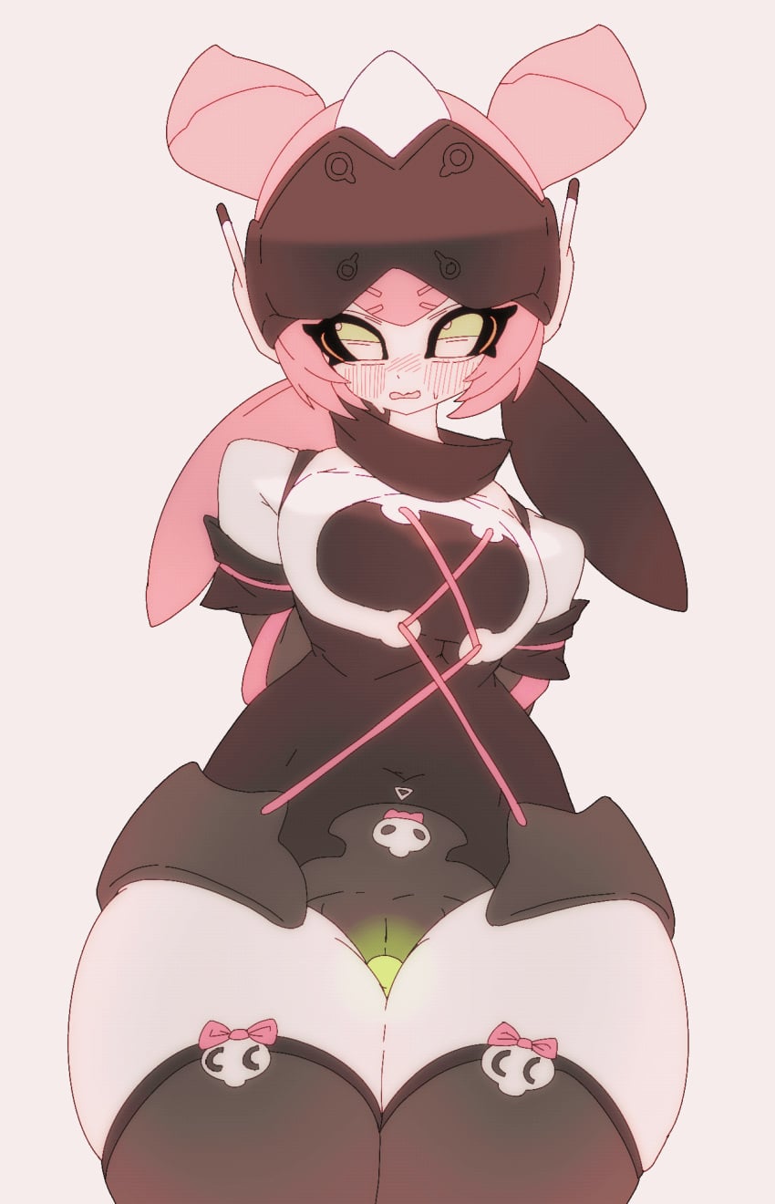 1girls angels_of_delusion animated aria_(discordant_note)_(zenless_zone_zero) aria_(zenless_zone_zero) aria_(zenless_zone_zero)_(robot_form) arms_behind_back black_hair blush cameltoe commentary_request dayday_(day_1day) female glowing green_eyes grinding highres humanoid_robot korean_commentary leaning_back looping_animation metal_skin multicolored_hair nose_blush official_alternate_costume parted_lips pink_hair robot robot_ears robot_girl skindentation solo straight-on sweat thighhighs thighs wince zenless_zone_zero