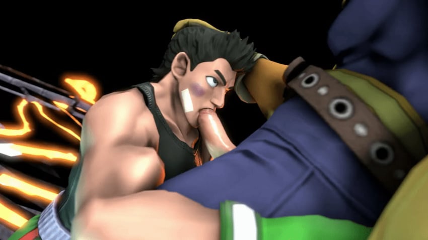 2boys 3d bara black_hair boxing_gloves captain_falcon duo erection f-zero fellatio gay hand_on_head little_mac male male_only multiple_boys muscles oral penis punch-out!! punch_out saliva super_smash_bros. yaoi