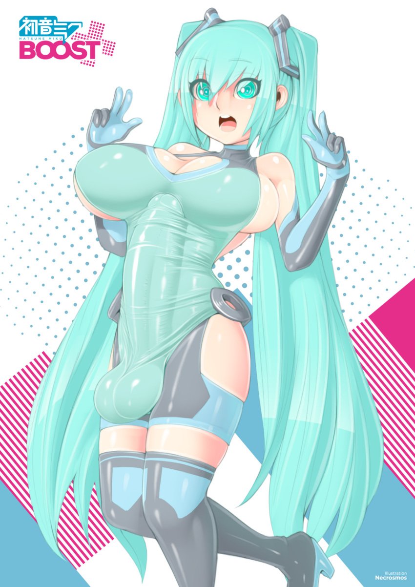 1futa aqua_eyes aqua_hair ball_bulge balls balls_in_bodysuit balls_under_clothes big_breasts bimbo breasts bulge bulging_urethra busty cameltail cleavage clothed double_v erection erection_under_clothes futa_only futanari futanari_exposed gesture hatsune_miku huge_balls huge_cock intersex large_breasts long_hair looking_at_viewer necrosmos penis penis_in_bodysuit penis_under_clothes skin_tight solo testicles tied_hair tight_clothes twintails v vocaloid voluptuous