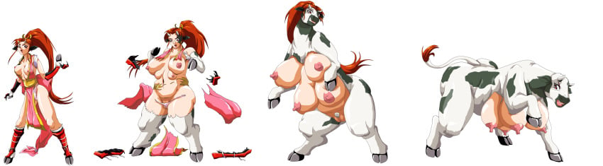 2018 4_breasts alpha_channel animal_humanoid big_breasts blush bovine breast_expansion breasts busty_feral cattle clothing cow_humanoid fatal_fury female feral hair horn huge_breasts human humanoid long_hair mai_shiranui mammal mankor multi_breast navel nipples open_mouth pussy red_hair sequence simple_background slightly_chubby smile solo standing surprise tail torn_clothing transformation transparent_background weight_gain