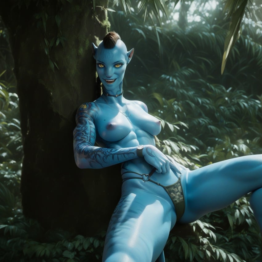 1girls alien avatar avatar:_the_way_of_water blue_skin camo camo_panties masturbation mohawk na'vi recombinant yellow_eyes z-dog zdinarsk