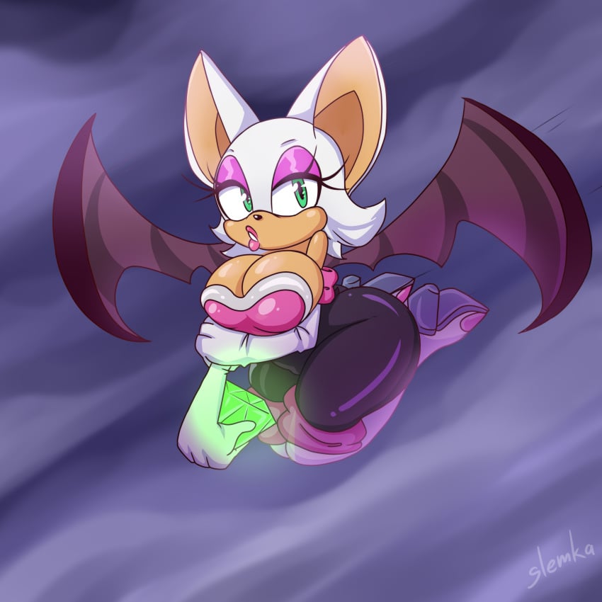 chaos_emerald female flying rouge_the_bat slemka sonic_(series)