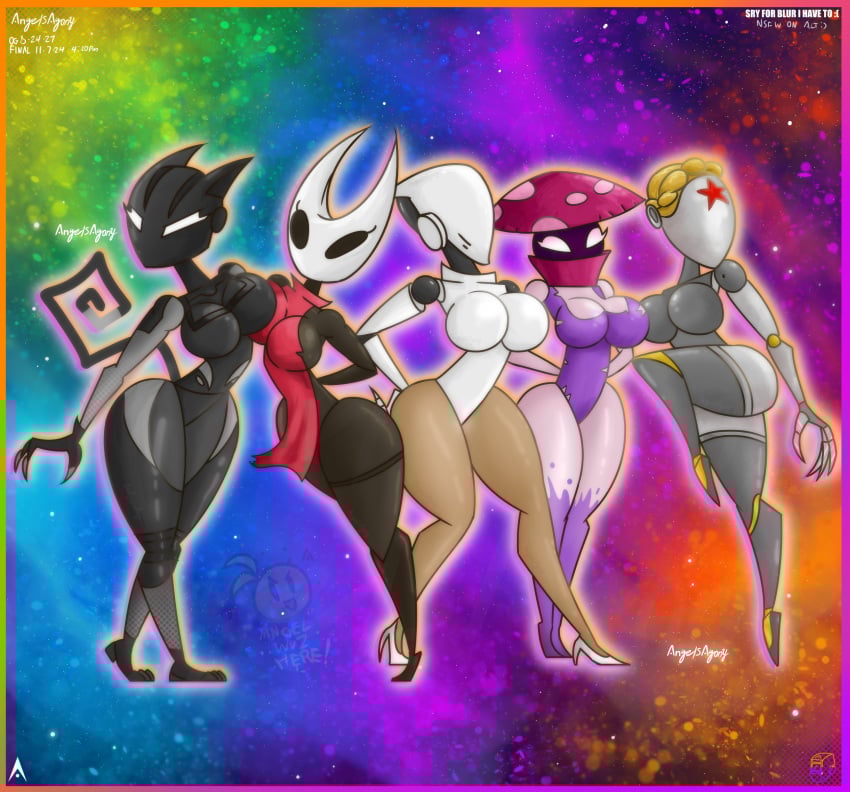 5girls agonywelds angelsagony ass atomic_heart catgirl crossover female fortnite fortnite:_battle_royale haydee haydee_(game) hollow_knight hornet_(hollow_knight) lynx_(fortnite) mask masked masked_female mushroom mushroom_girl mushroom_humanoid night_cap_(pvz:bfn) plants_vs_zombies plants_vs_zombies:_battle_for_neighborville red_dress robot_girl the_twins_(atomic_heart) thick_ass thick_thighs thighs wide_hips