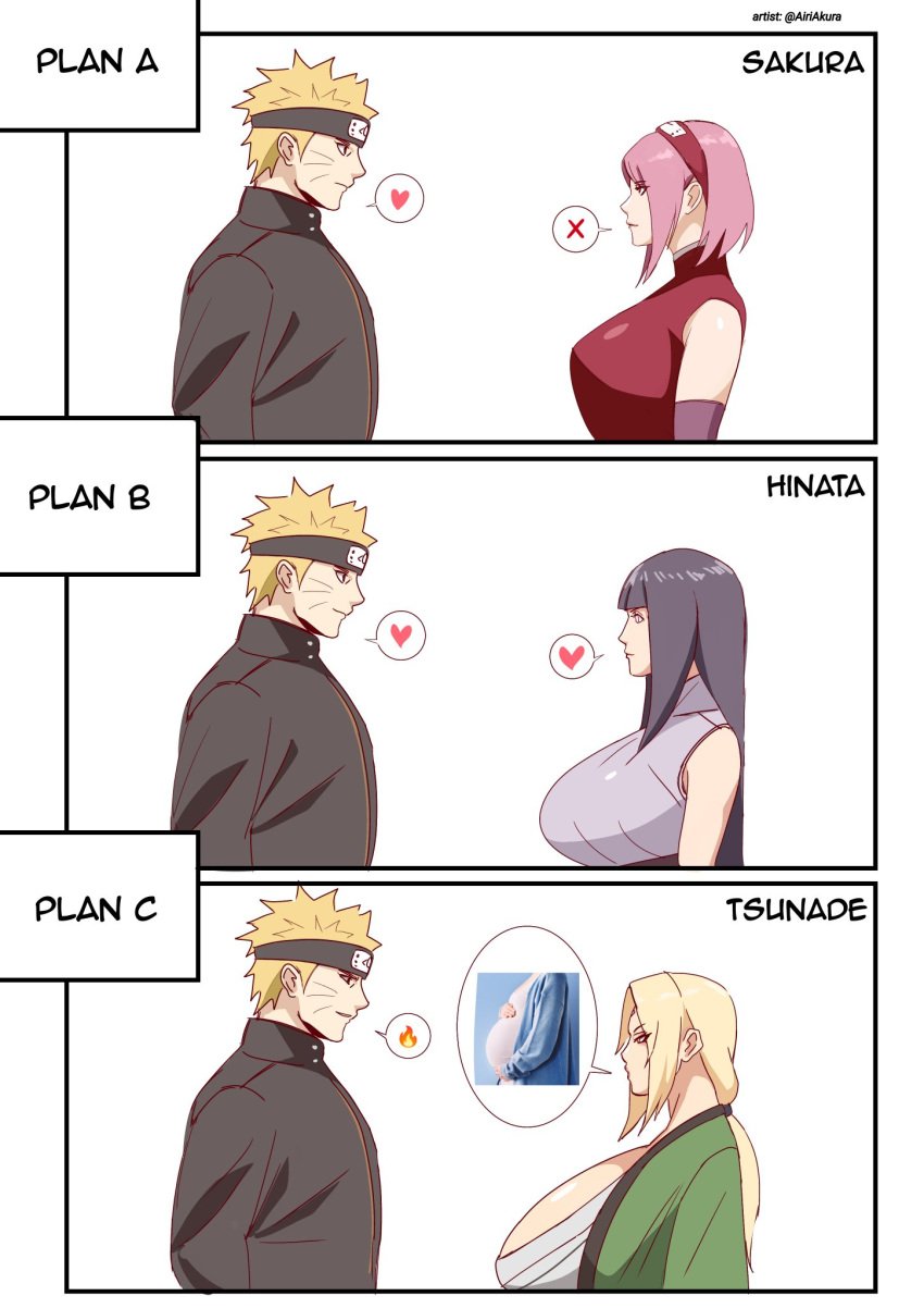 3girls age_difference airi_akura big_breasts breasts cheating female huge_breasts hyuuga_hinata imminent_creampie imminent_impregnation imminent_sex imminent_vaginal implied_pregnancy male mature_female meme milf multiple_girls naruto naruto_(series) naruto_shippuden netorare ntr sakura_haruno size_comparison size_difference tsunade uzumaki_naruto