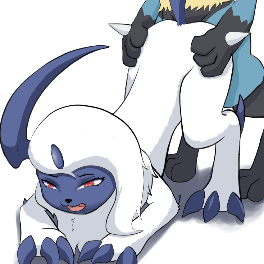 absol absurd_res anthro anthro_on_feral anthro_penetrating_feral blarkel blue_body blue_fur doggy_style duo female feral feral_penetrated from_behind_position fur furry generation_3_pokemon generation_4_pokemon hi_res horn lucario male male/female nintendo pokemon pokemon_(species) red_eyes sex white_body white_fur