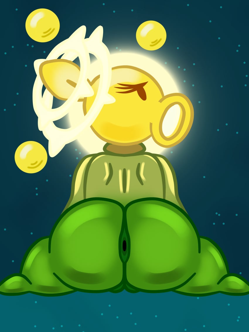 3:4 absurd_res anthro anus ass digital_media_(artwork) electronic_arts elemental_creature elemental_humanoid female flora_fauna genitals green_body hi_res humanoid jonathefur20 looking_at_viewer mature_female not_furry nude peashooter_(pvz) plant plant_humanoid plants_vs._zombies plants_vs_zombies popcap_games solo