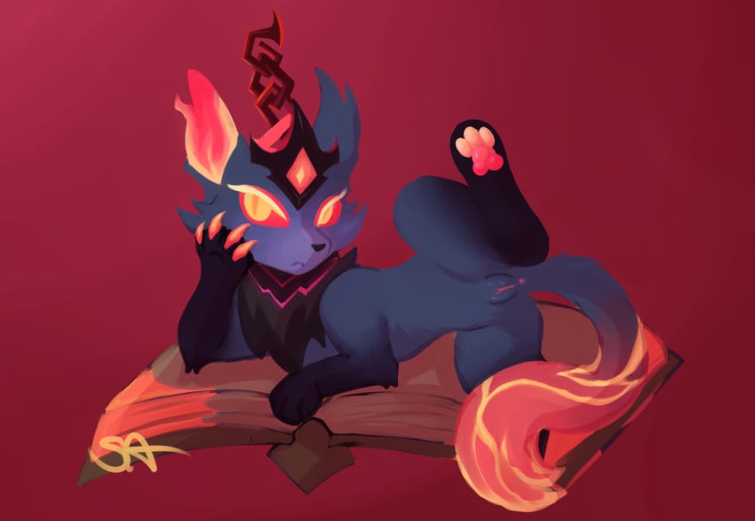 chaos_and_order_series claws domestic_cat feet felid feline felis female feral foot_focus hi_res league_of_legends mammal nightbringer_yuumi presenting presenting_vulva riot_games sleepyanemone solo tencent yuumi_(lol)