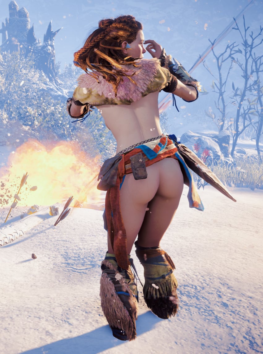 1girls 3d aloy ass back_view faith103 game_screenshot horizon_zero_dawn mod solo