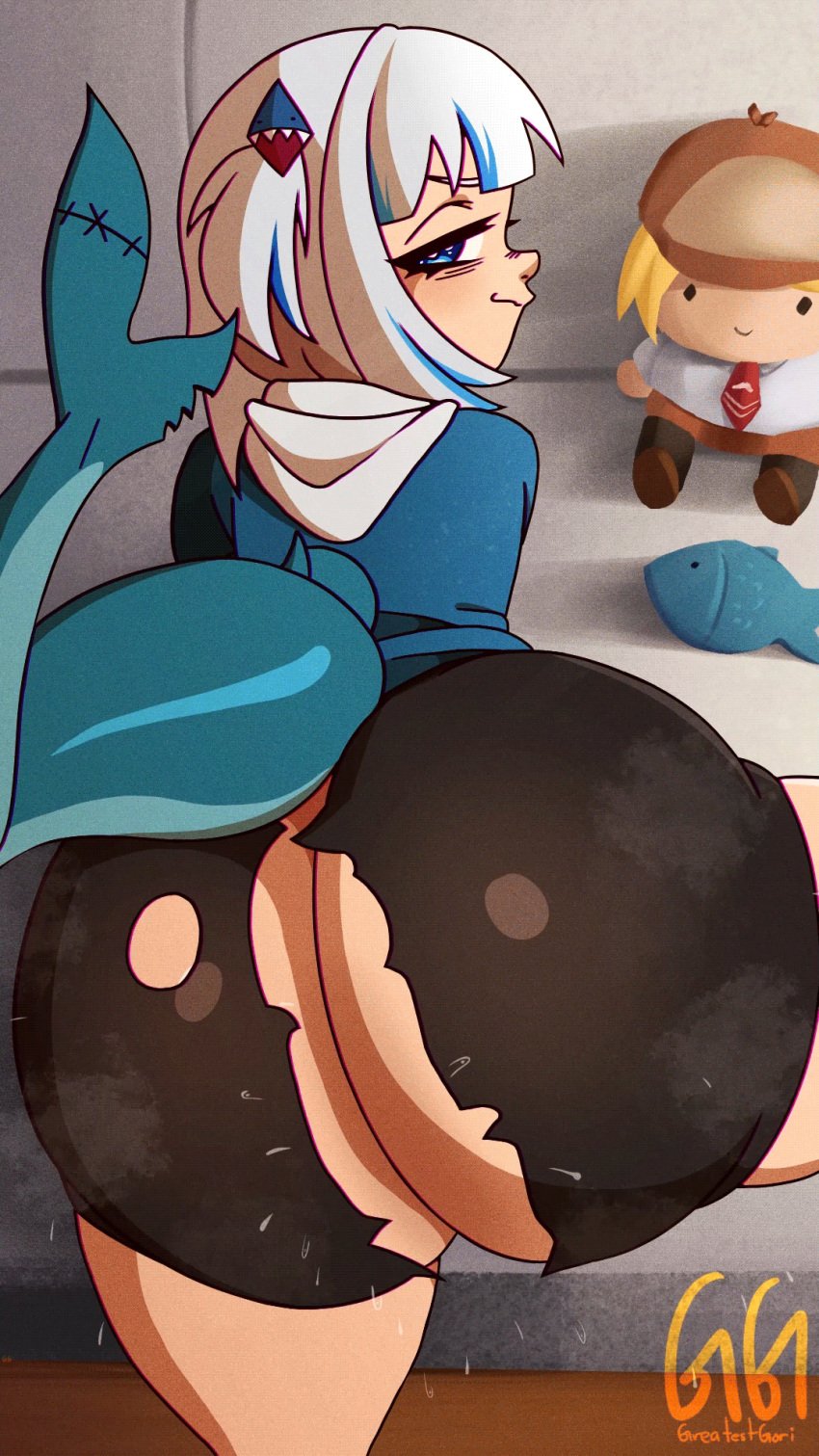 1girls 9:16 animated animated_gif anus ass ass_clapping big_ass bubble_butt clapping_cheeks clothing dat_ass fat_ass female female_only gawr_gura greatestgori hololive hololive_english hololive_myth huge_ass jacket jiggle jiggling_ass large_ass leg_up looking_at_viewer looking_back no_panties plushie pussy ripped_clothing ripped_pants ripped_shorts shark shark_girl shorts shortstack solo tail thick_ass thick_thighs twerking vertical_video virtual_youtuber wide_hips