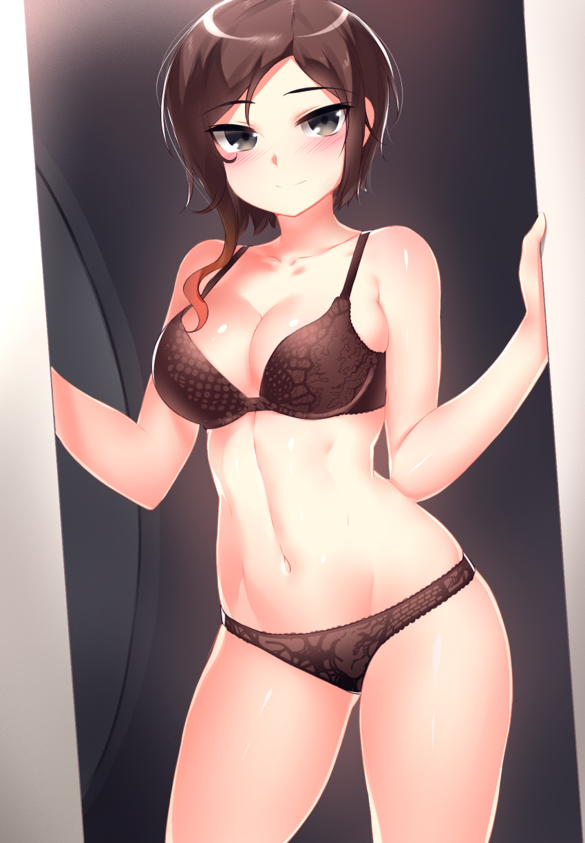 1girls bare_shoulders blush bra breasts brown_eyes brown_hair cleavage coco_adel collarbone female female_only highres large_breasts lingerie looking_at_viewer navel ndgd ndgd_(bean1215) panties rwby short_hair smile solo standing underwear vault69