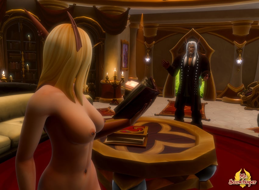1boy 1girls 1male 2026 3d areola areolae athletic athletic_female belly_button_piercing blizzard_entertainment blonde_hair blood_elf blood_elf_building breasts elf elves female green_eyes headband kalec_sunwhisper male mr_sunwhisper nipple_piercing nipples nude original_character petite petite_body petite_female pierced_nipples piercing piercings pointy_ears solaria straight tits warcraft world_of_warcraft