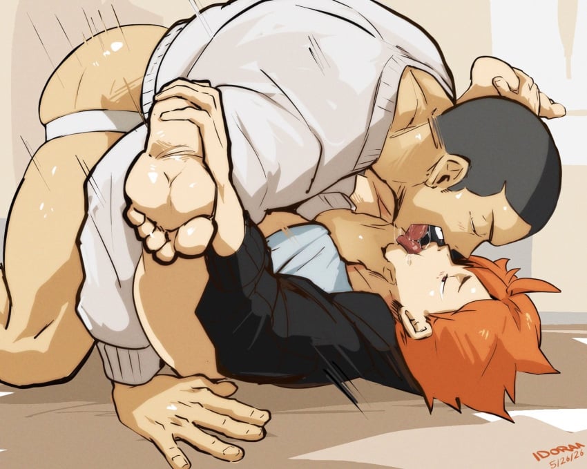 anal anal_sex ass bottomless bottomless_male butt closed_eyes feet gay haikyuu!! idoraad jockstrap kiss legs_up lilprincyvi male male_focus male_only muscular muscular_male round_ass round_butt shoyo_hinata spread_legs tanaka_ryuunosuke tongue tongue_kiss yaoi