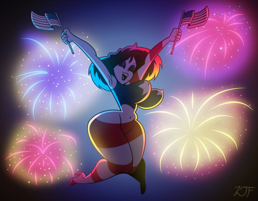 1girls 4th_of_july american_flag artist_signature big_ass big_breasts big_butt black_hair black_lipstick bouncing_breasts breasts cel_shading cosplay excited eyelashes eyes_closed eyeshadow fireworks goth goth_girl gothic gothic_girl happy high-angle_view high_heels jumping large_breasts looking_back original original_character patriotic patriotic_clothing patriotism rustysh4ckl3ford skin_tight skinsuit smile summer thick_ass thick_butt thick_thighs violetta_ravenwing