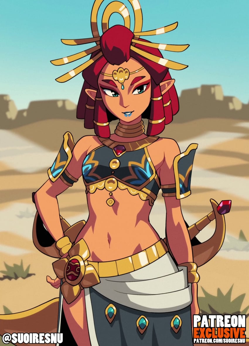 blue_lipstick crown dark-skinned_female dark_skin dark_skinned_female edited_art eyeshadow female female_focus female_only gerudo jewlery lipstick looking_at_viewer nintendo princess queen red_eyeshadow red_hair riju suoiresnu tears_of_the_kingdom the_legend_of_zelda the_legend_of_zelda:_tears_of_the_kingdom
