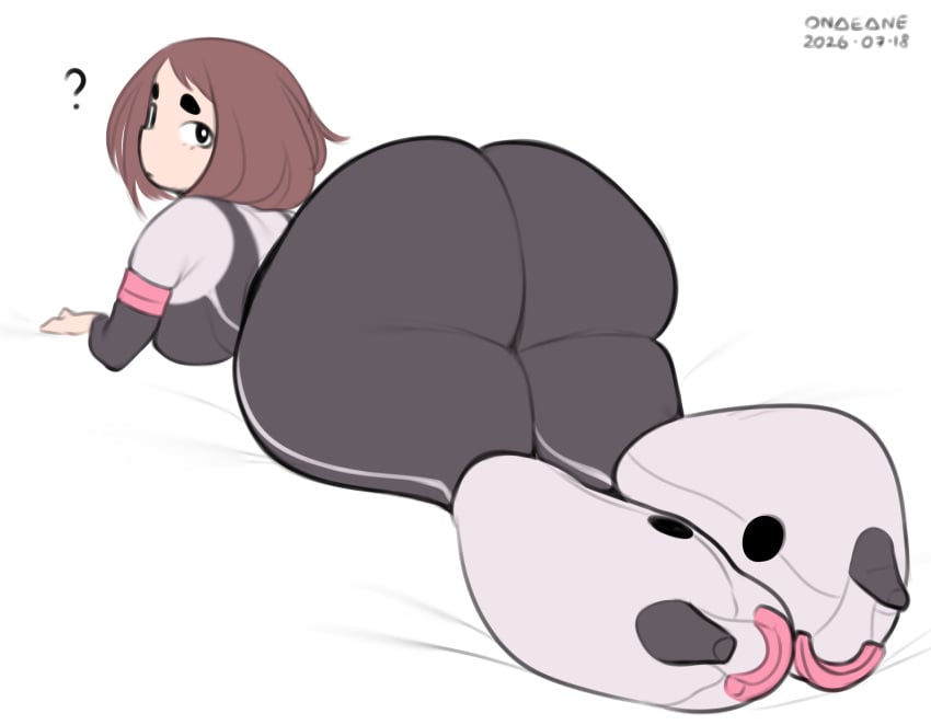 1girls ass big_ass bottom_heavy fat_ass female female_only gluteal_fold huge_ass large_ass looking_at_viewer looking_back massive_ass my_hero_academia ochako_uraraka onaeane solo thick_ass thick_thighs thunder_thighs wide_hips