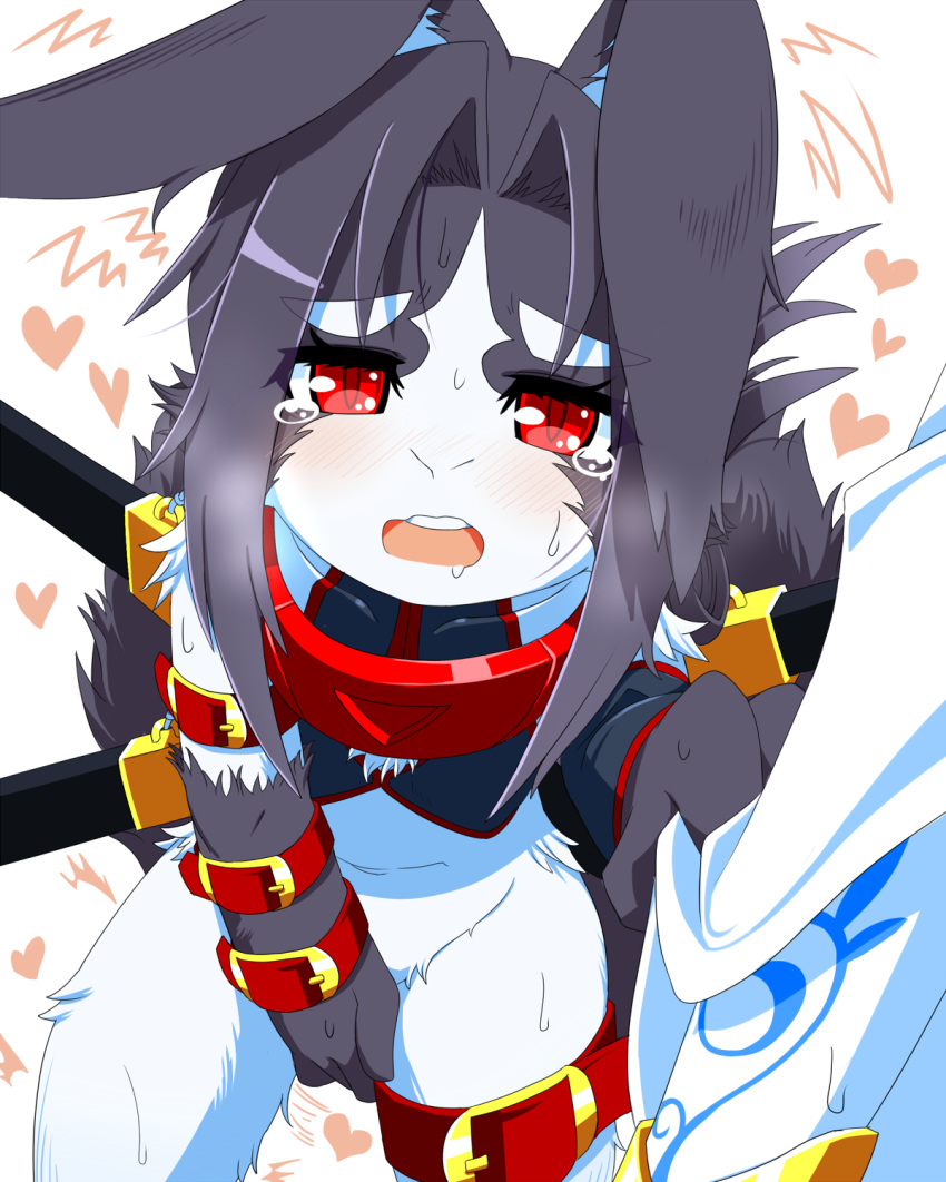 1girls anthro black_hair female_anthro furry goushu long_hair open_mouth rabbit red_eyes tears