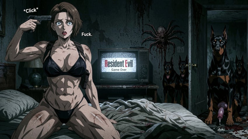 ai_generated defeated defeated_heroine game_over imminent_rape imminent_sex interspecies jill_valentine monster out_of_ammunition resident_evil resident_evil_3_remake zoophilia