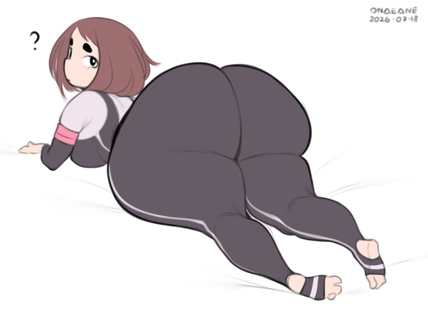 1girls ass big_ass bottom_heavy fat_ass female female_only gluteal_fold huge_ass large_ass looking_at_viewer looking_back massive_ass my_hero_academia ochako_uraraka onaeane solo thick_ass thick_thighs thunder_thighs wide_hips